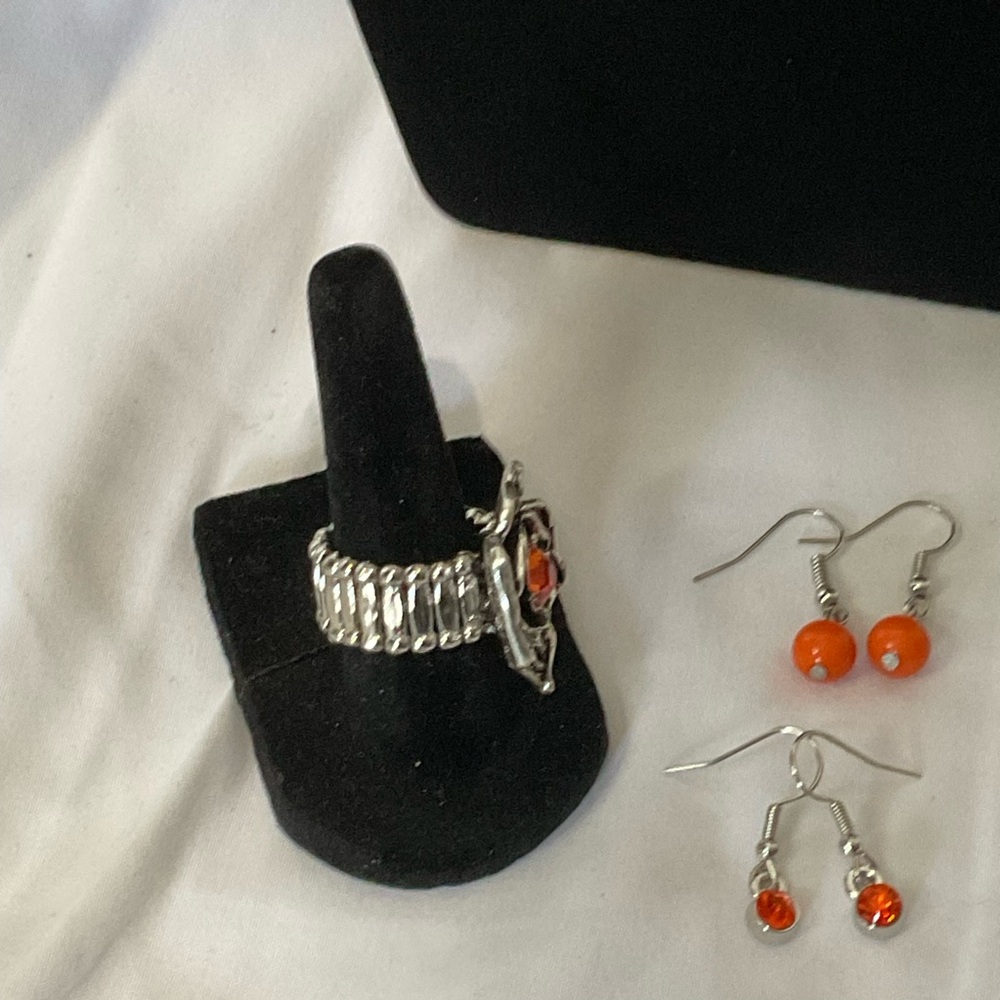 Paparazzi Women’s Orange Ring & 3 Piece Earrings Jewelry Set - Picture 6 of 8